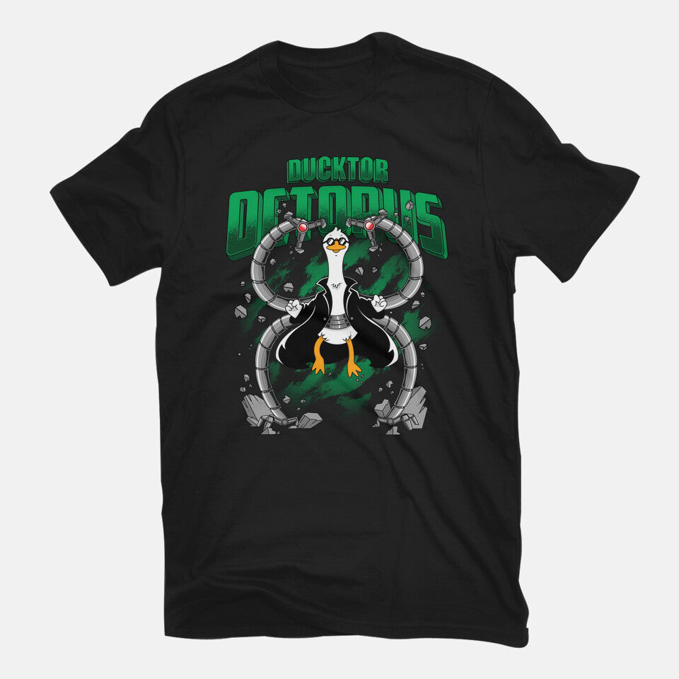 Ducktor Octopus – Animal Graphic T-Shirt in black, flat-lay product view