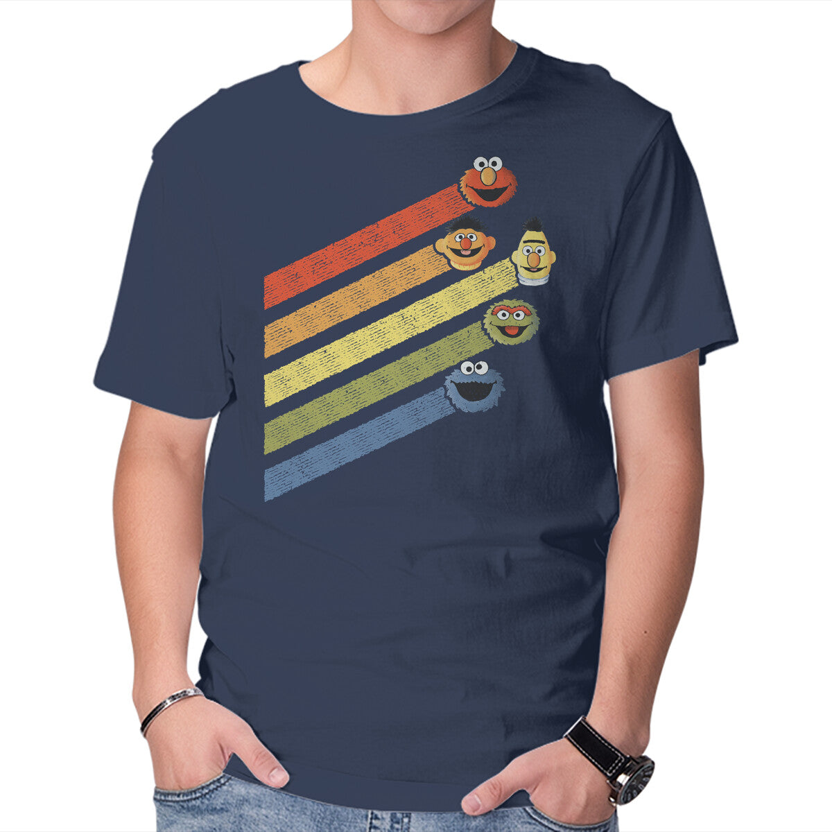 Retro Sesame – Retro Graphic T-Shirt in navy, product display