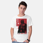 Model wearing white Japanese Episode IV – Sci-Fi Graphic T-Shirt