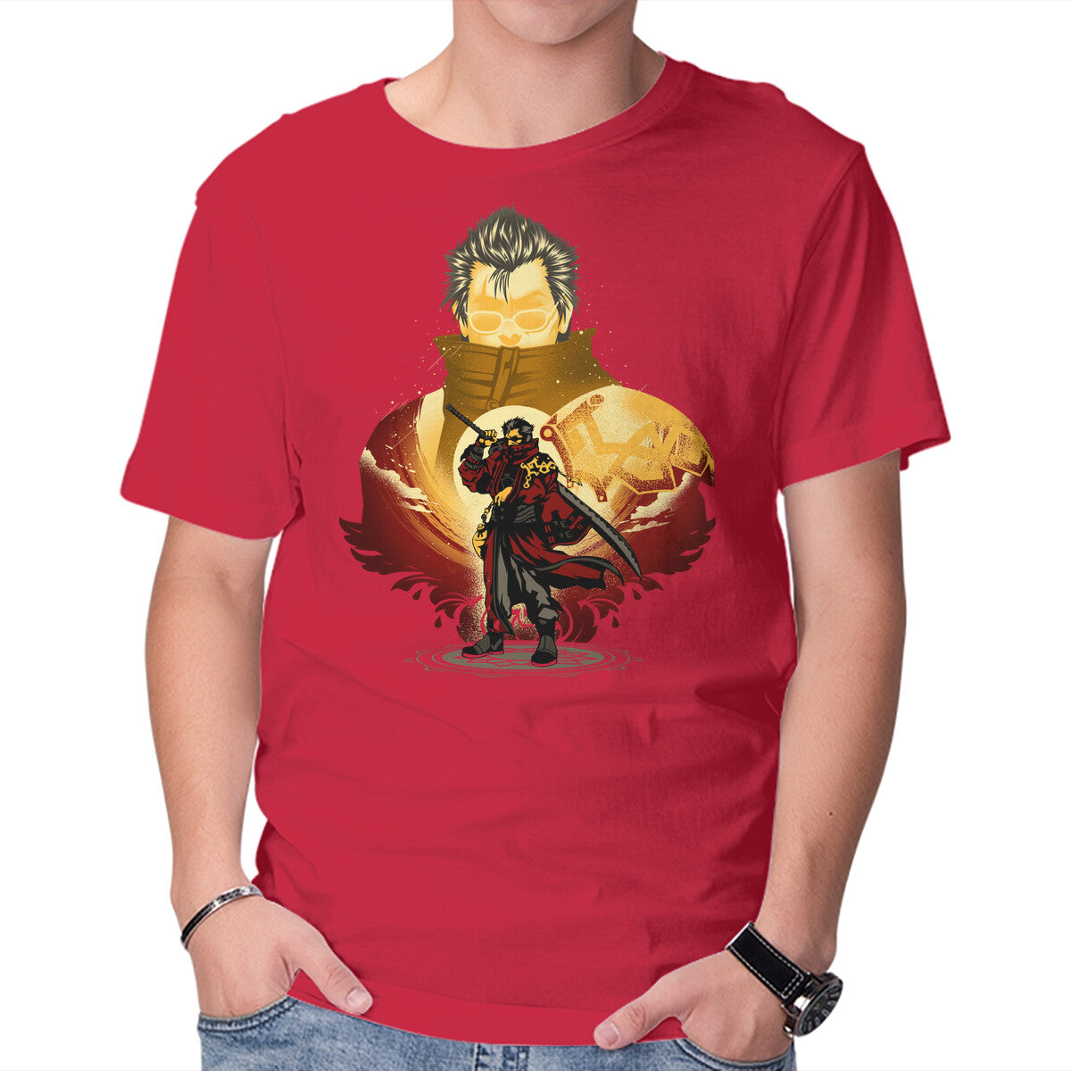 Warrior Monk Of Yevon – Gaming Graphic T-Shirt in red, product display