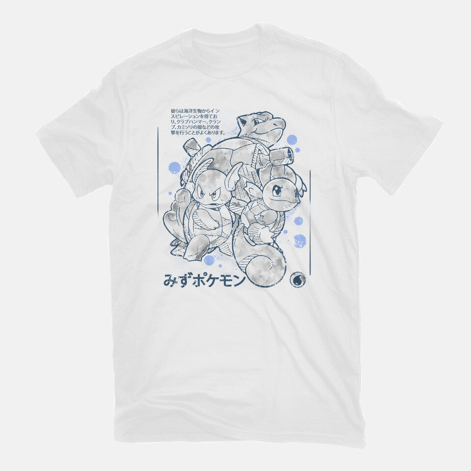 Water Starter Sumi-e – Anime Graphic T-Shirt in white, flat-lay product view