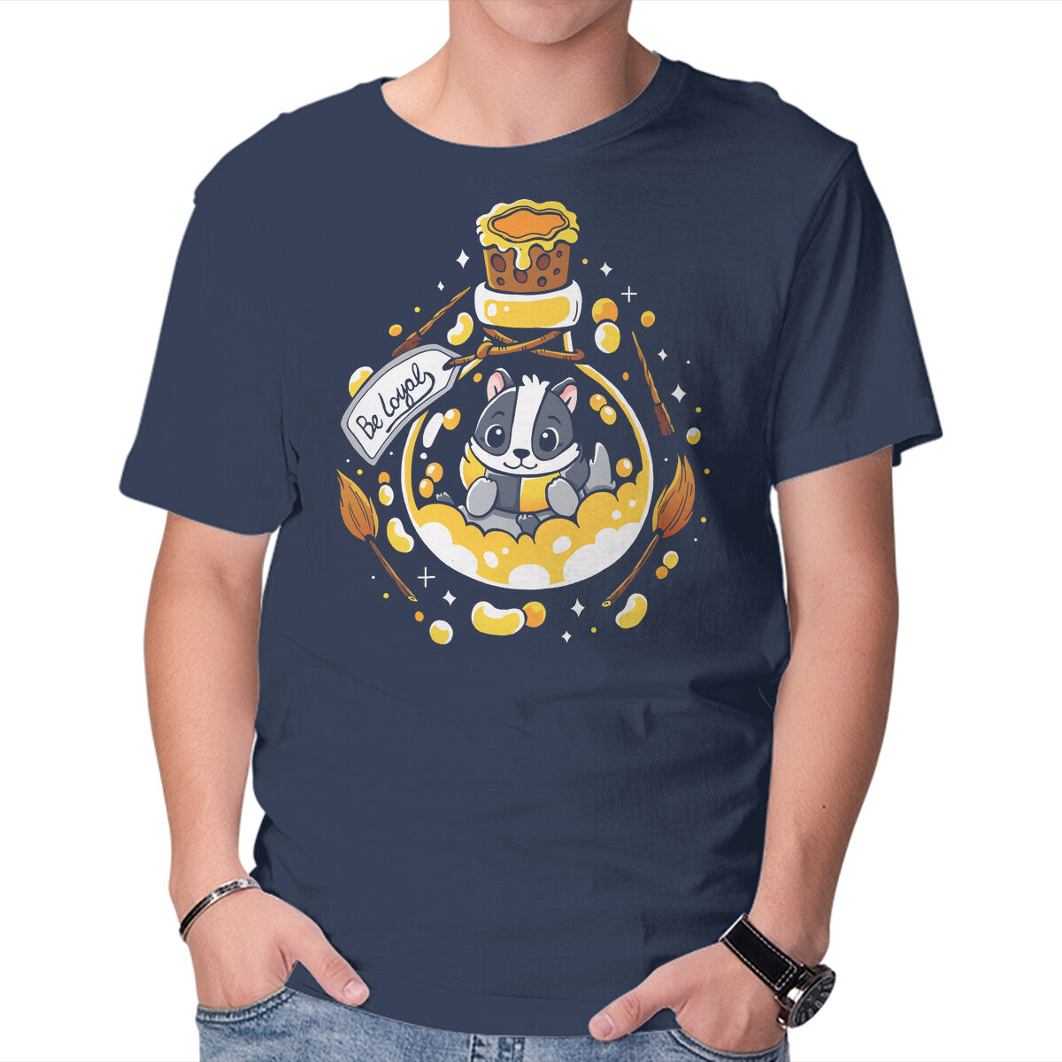 Loyal Potion – Fantasy Graphic T-Shirt in navy, product display