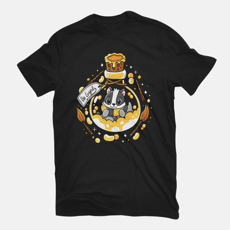 Loyal Potion – Fantasy Graphic T-Shirt in black, flat-lay product view