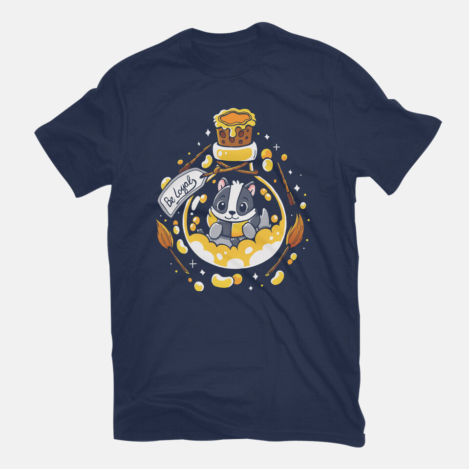 Loyal Potion – Fantasy Graphic T-Shirt in navy, flat-lay product view