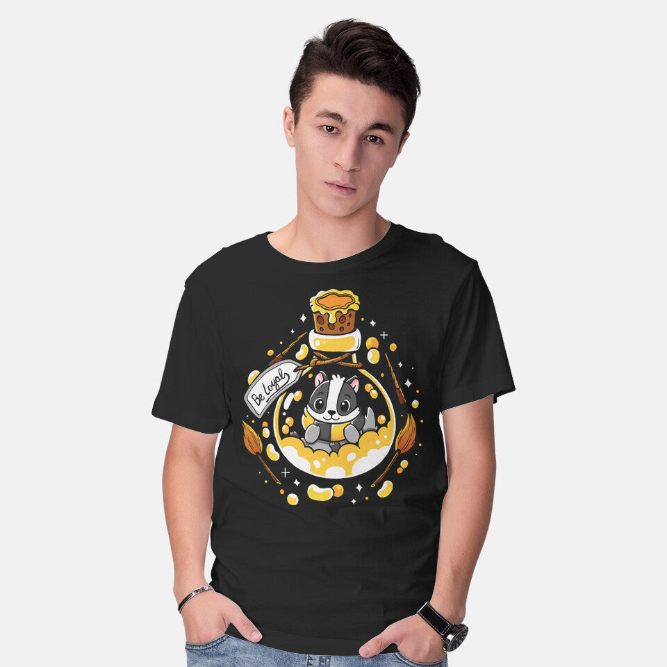 Model wearing black Loyal Potion – Fantasy Graphic T-Shirt