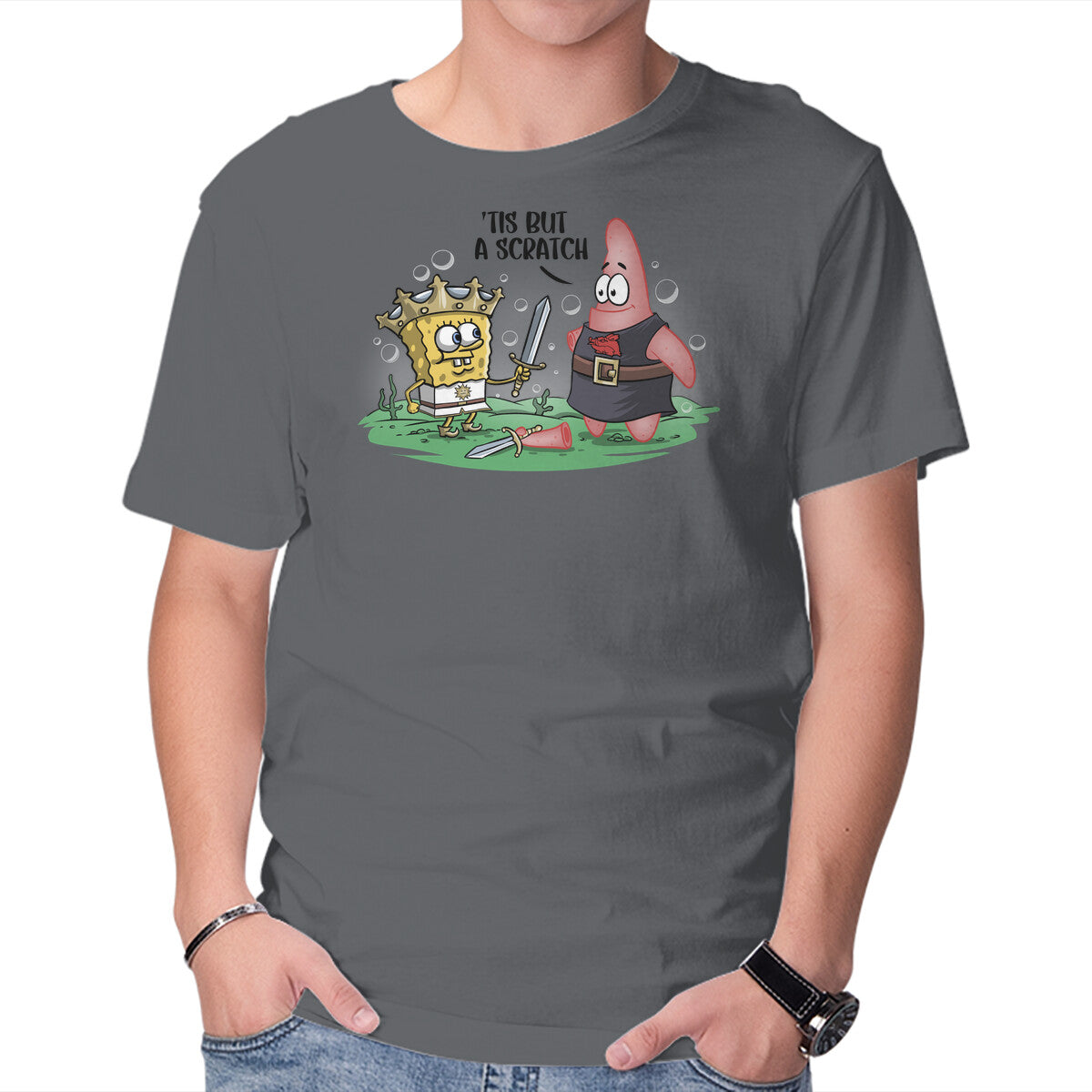 The Holy Grail Under The Sea – Movie Graphic T-Shirt in charcoal, product display