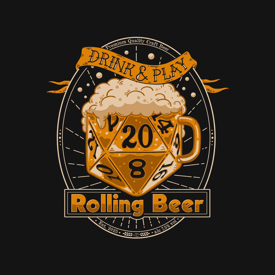 Rolling Beer – Gaming Graphic T-Shirt design artwork for black graphic T-shirt