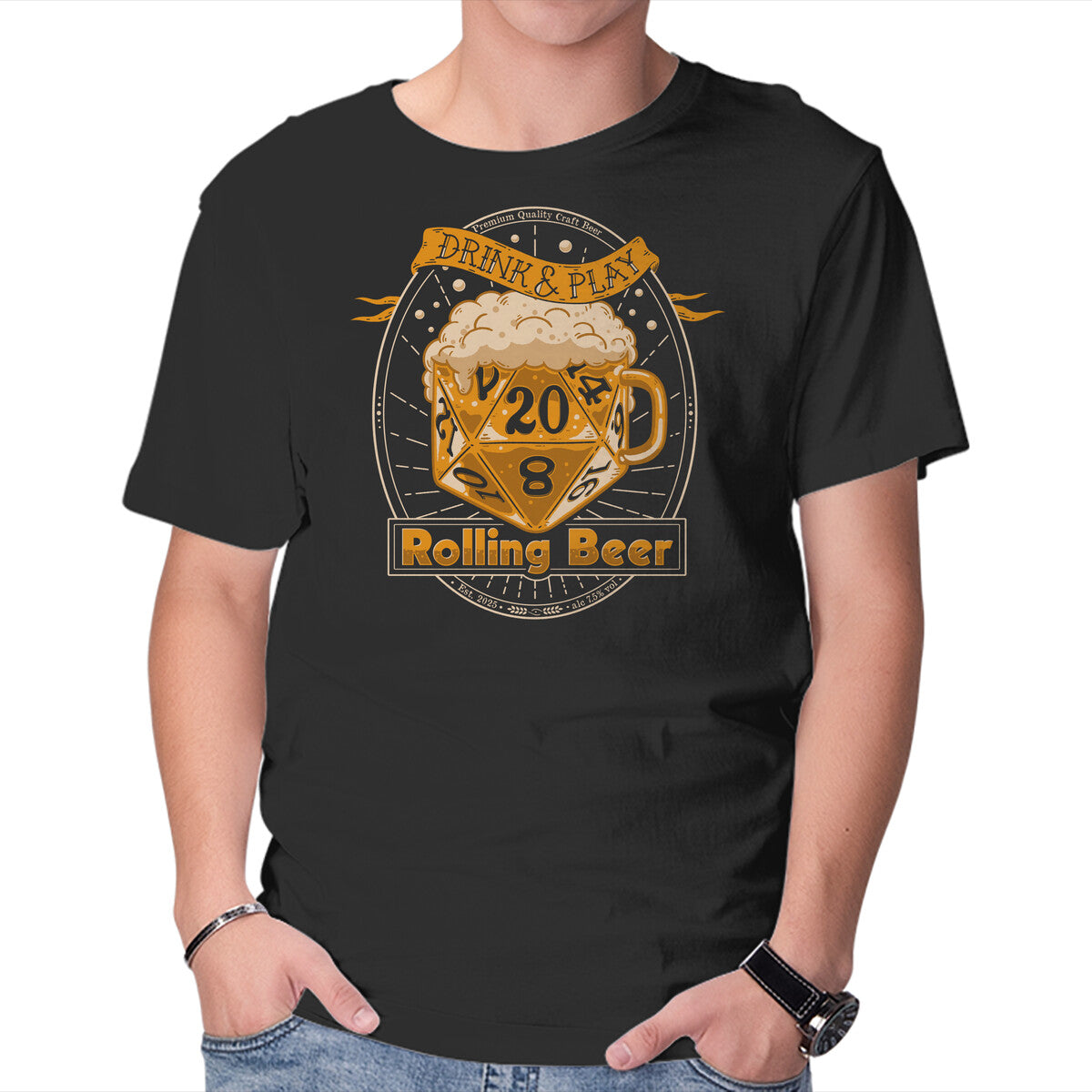 Rolling Beer – Gaming Graphic T-Shirt in black, product display