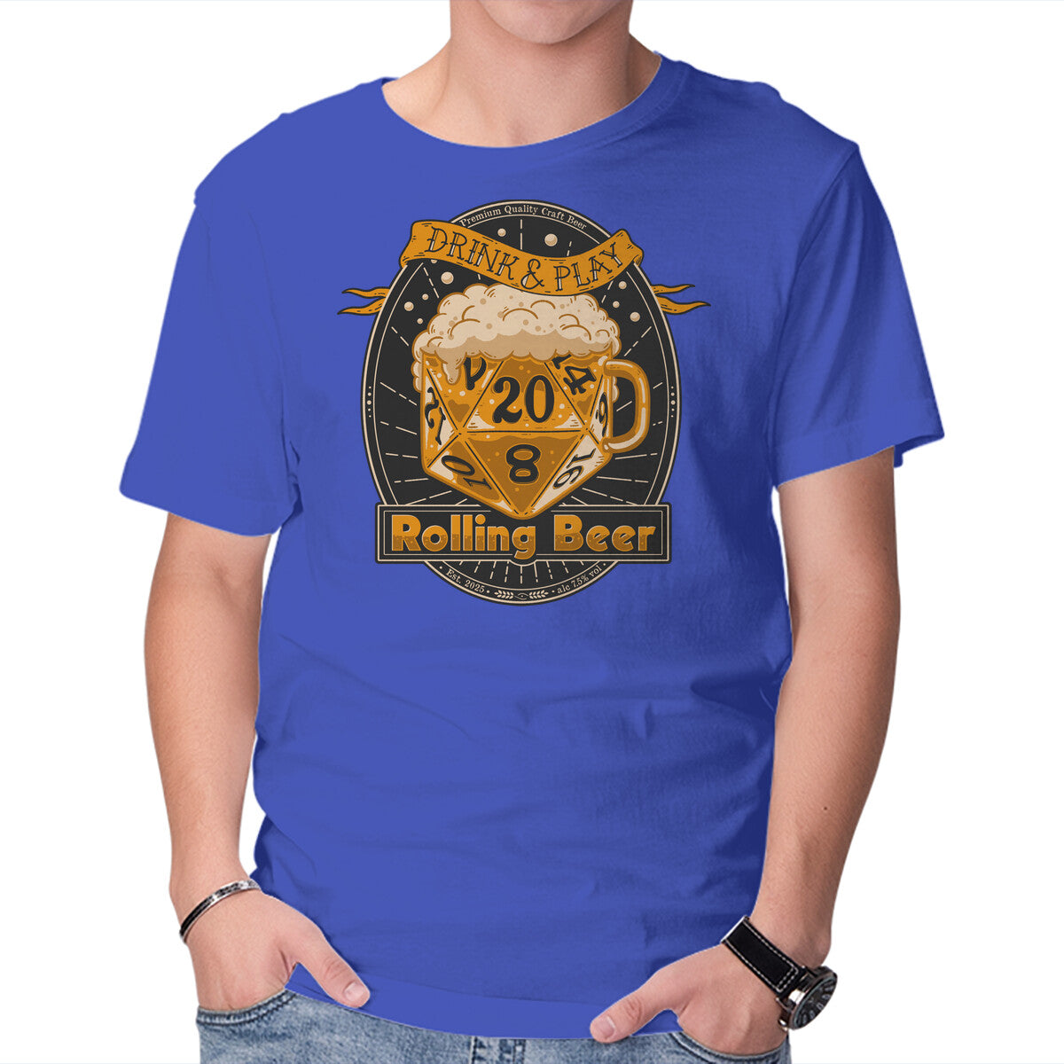 Rolling Beer – Gaming Graphic T-Shirt in royal blue, product display