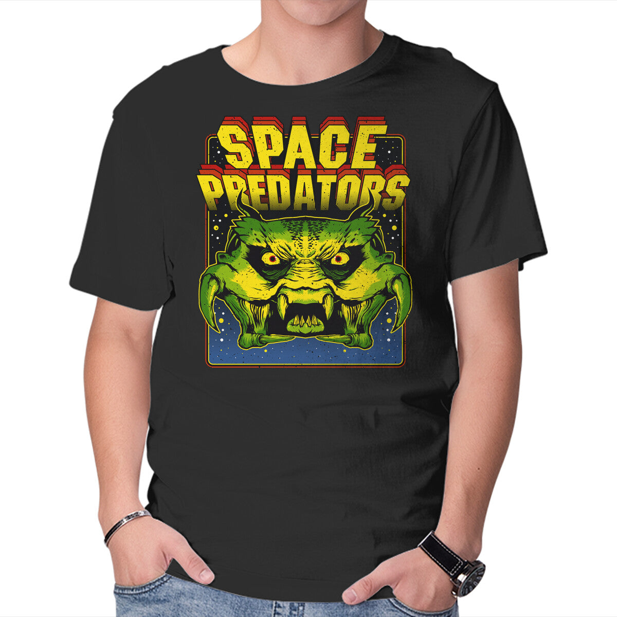 Space Predator – Gaming Graphic T-Shirt in black, product display