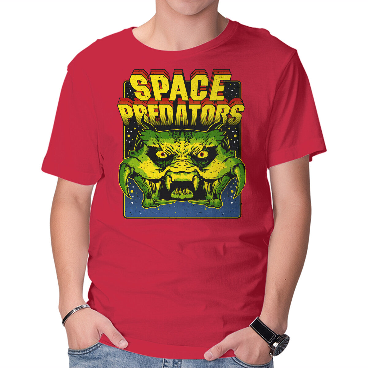 Space Predator – Gaming Graphic T-Shirt in red, product display