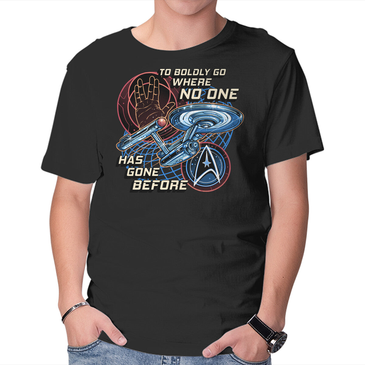 To The Stars And Back – Sci-Fi Graphic T-Shirt in black, product display