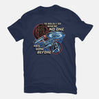 To The Stars And Back – Sci-Fi Graphic T-Shirt in navy, flat-lay product view
