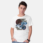 Model wearing white To The Stars And Back – Sci-Fi Graphic T-Shirt
