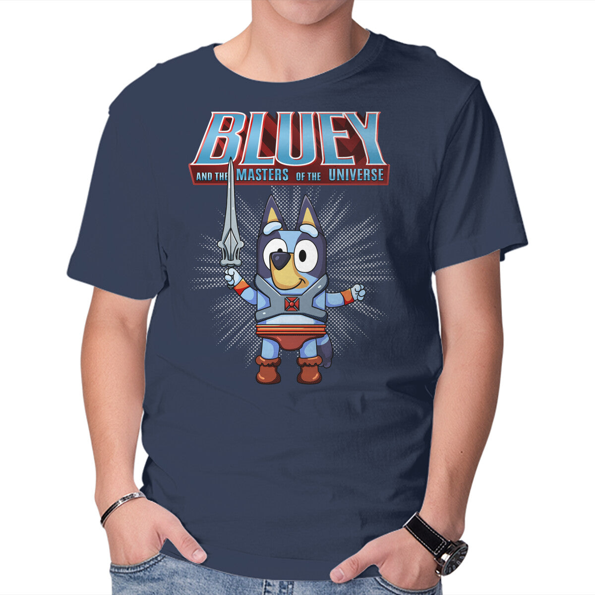Bluey And The Masters Of The Universe – Dog Graphic T-Shirt in navy, product display