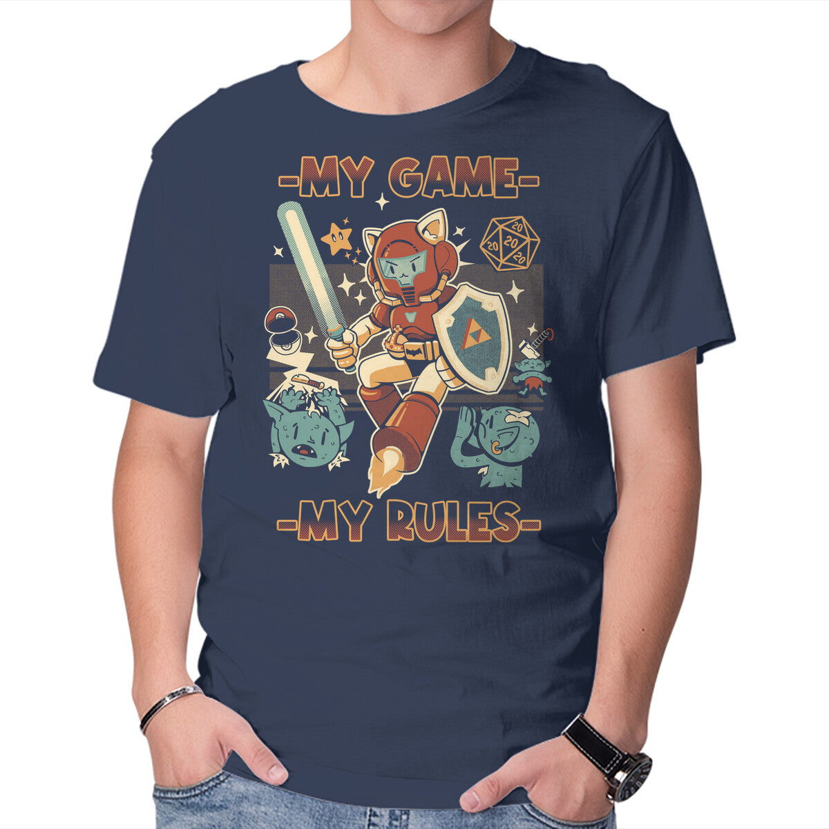 My Game My Rules – Gaming Graphic T-Shirt in navy, product display