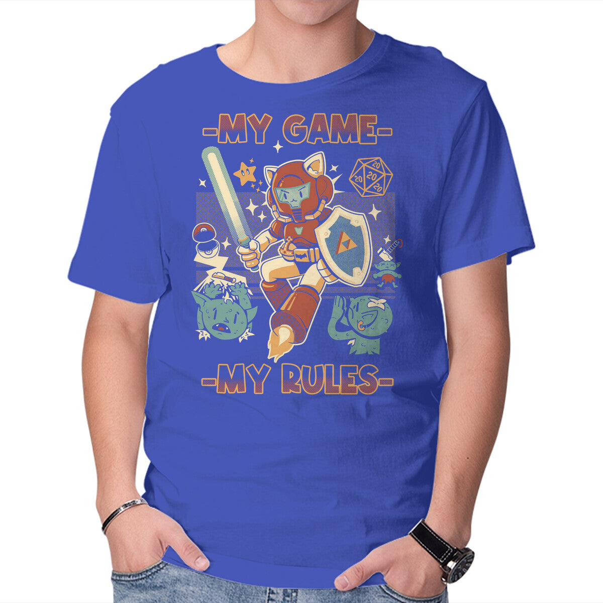 My Game My Rules – Gaming Graphic T-Shirt in royal blue, product display