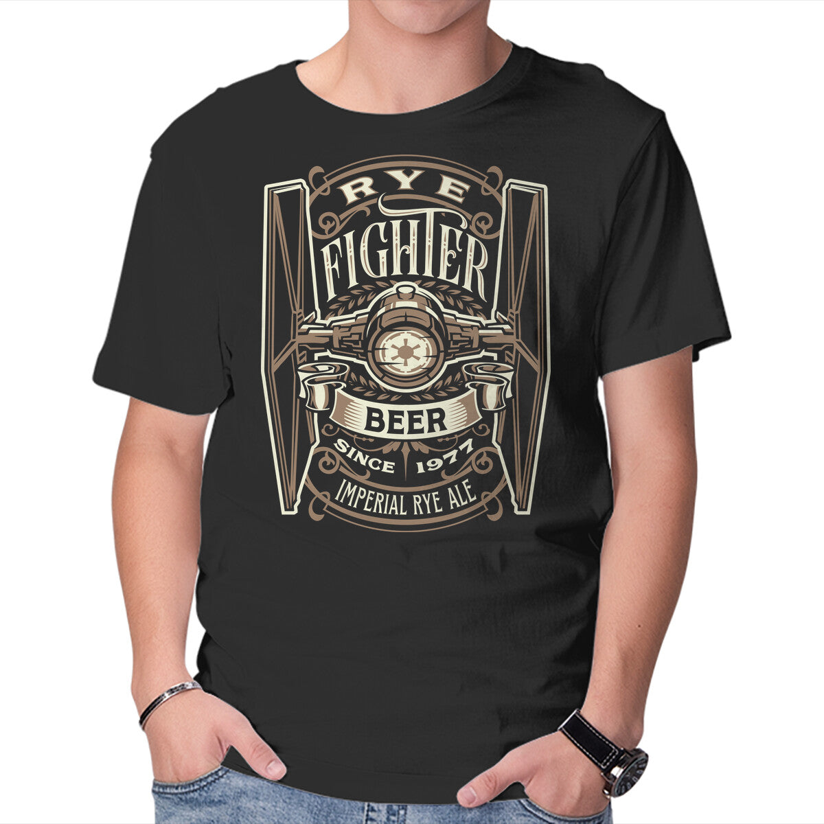 Rye Fighter – Sci-Fi Graphic T-Shirt in black, product display