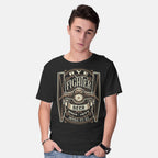 Model wearing black Rye Fighter – Sci-Fi Graphic T-Shirt