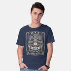 Model wearing navy Rye Fighter – Sci-Fi Graphic T-Shirt