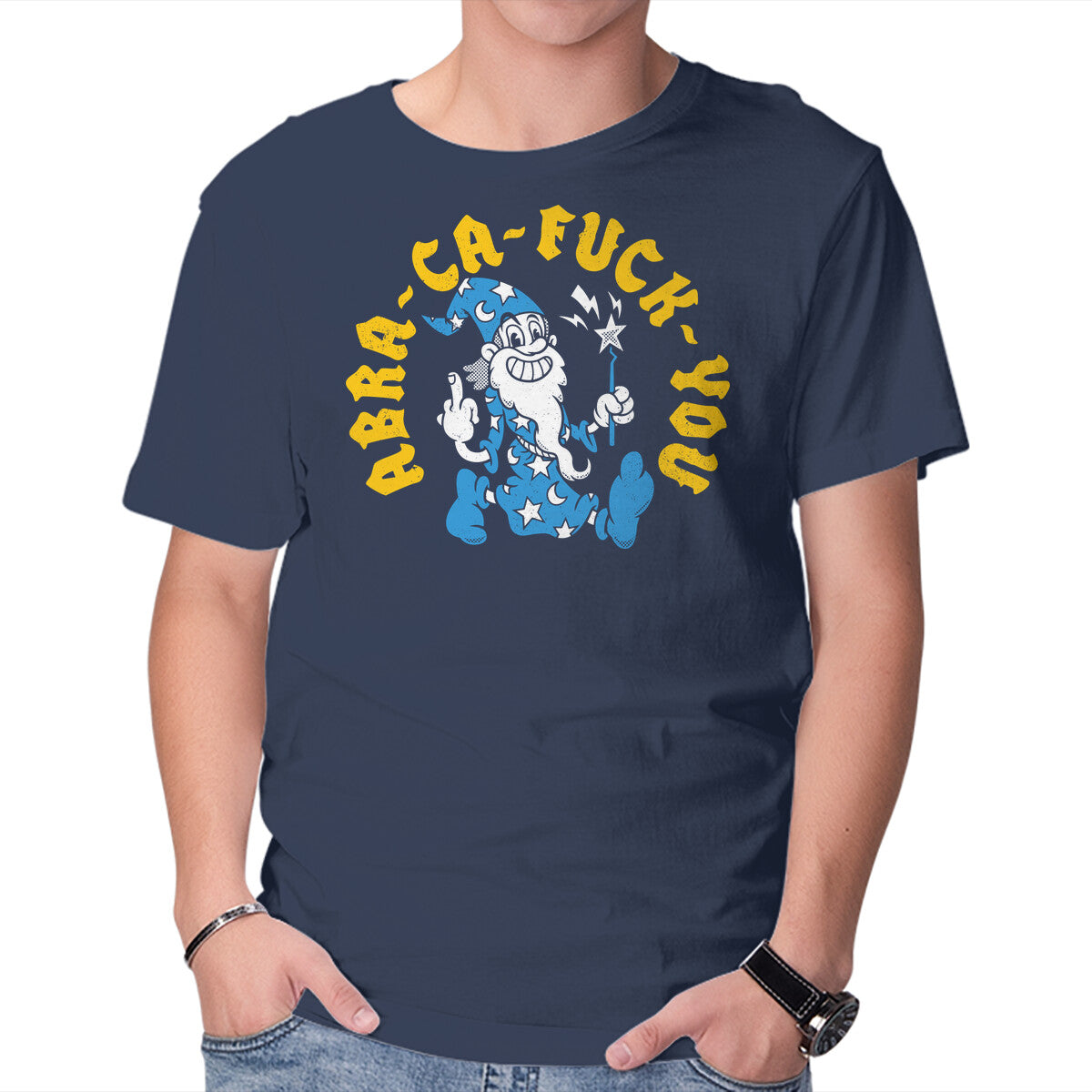 Abra Ca Eff You – Gaming Graphic T-Shirt in navy, product display