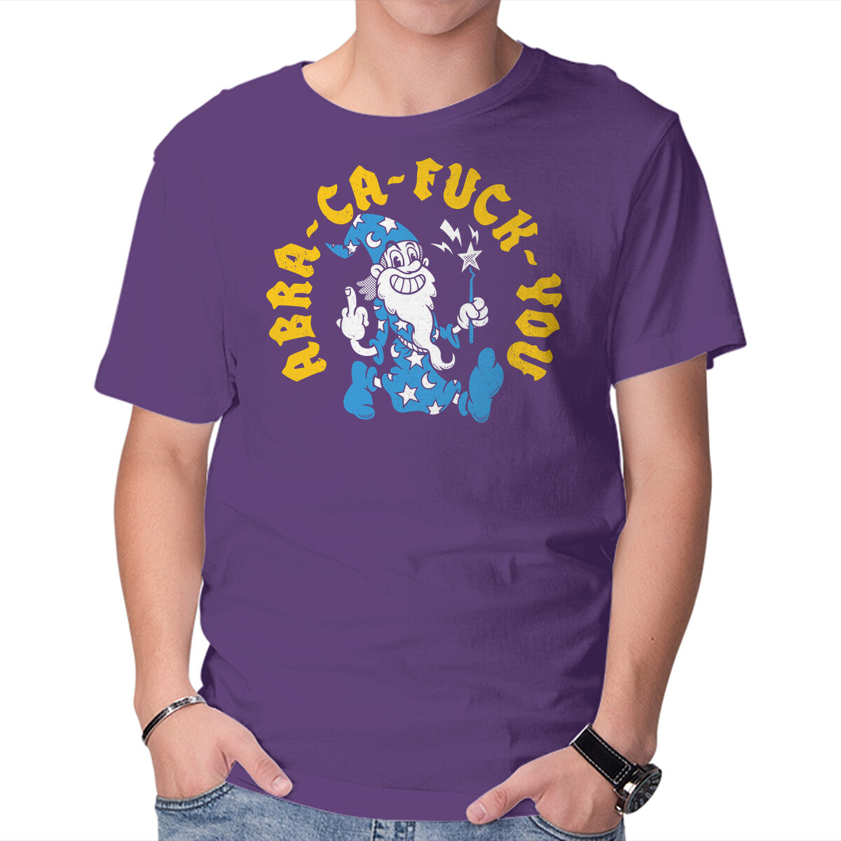 Abra Ca Eff You – Gaming Graphic T-Shirt in purple, product display