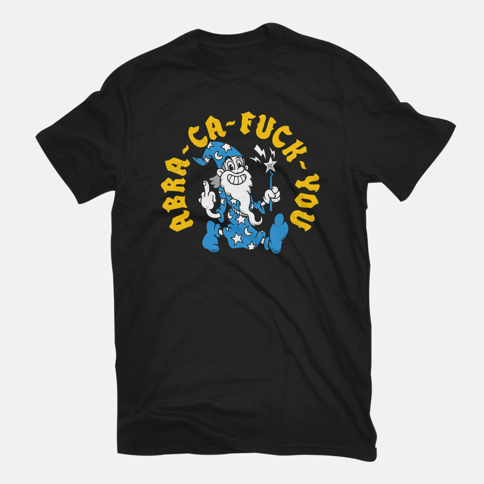 Abra Ca Eff You – Gaming Graphic T-Shirt in black, flat-lay product view