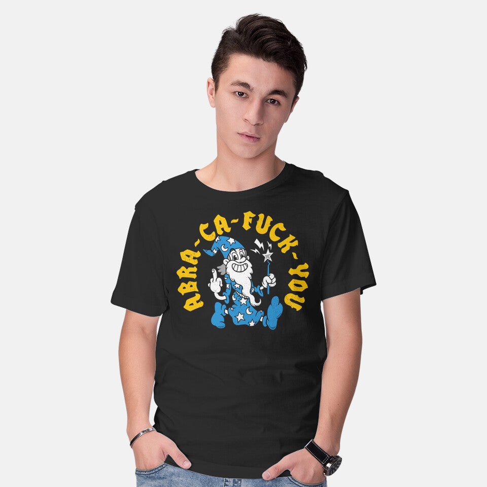 Model wearing black Abra Ca Eff You – Gaming Graphic T-Shirt