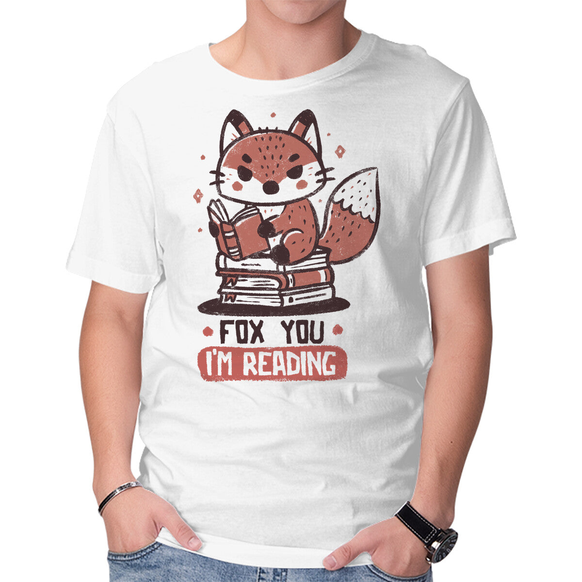Fox You I'm Reading – Animal Graphic T-Shirt in white, product display