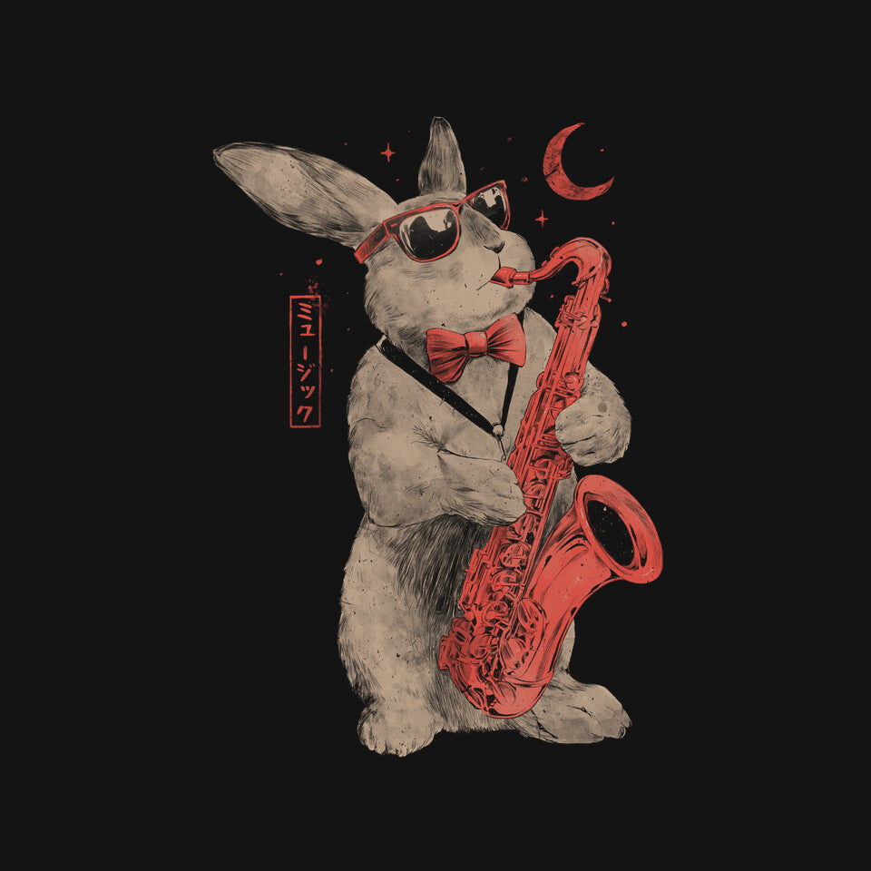 Jazz Bunny – Music Graphic T-Shirt design artwork for black graphic T-shirt