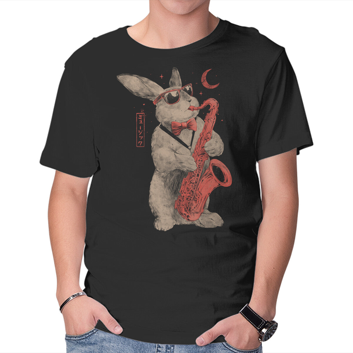 Jazz Bunny – Music Graphic T-Shirt in black, product display