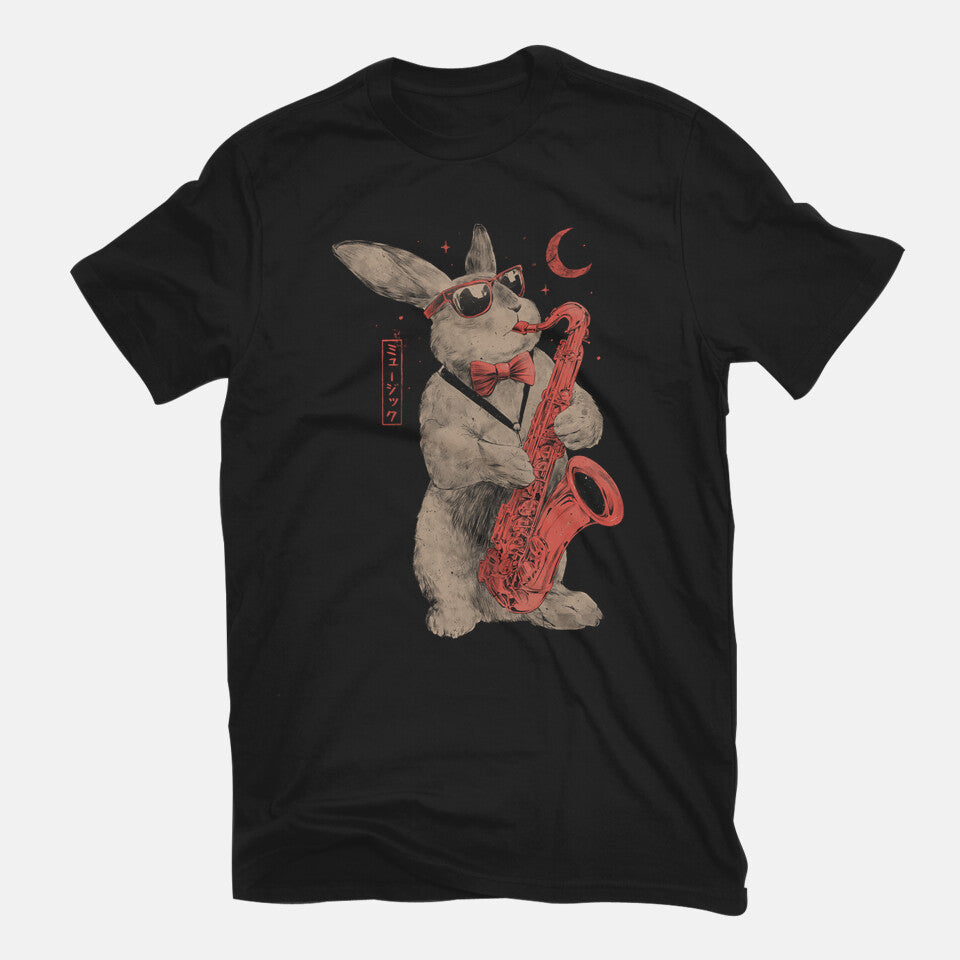 Jazz Bunny – Music Graphic T-Shirt in black, flat-lay product view