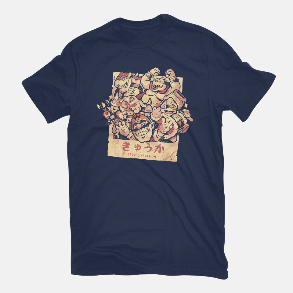 Baddies Vacation – Gaming Graphic T-Shirt in navy, flat-lay product view