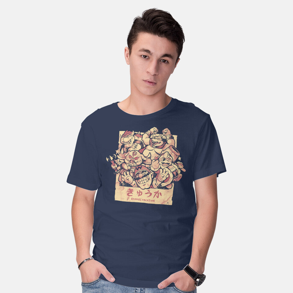 Model wearing navy Baddies Vacation – Gaming Graphic T-Shirt