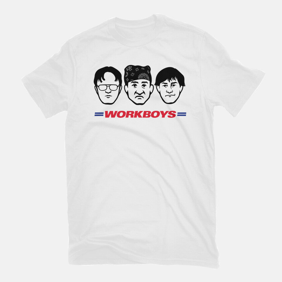 Work Boys – Funny Graphic T-Shirt in white, flat-lay product view