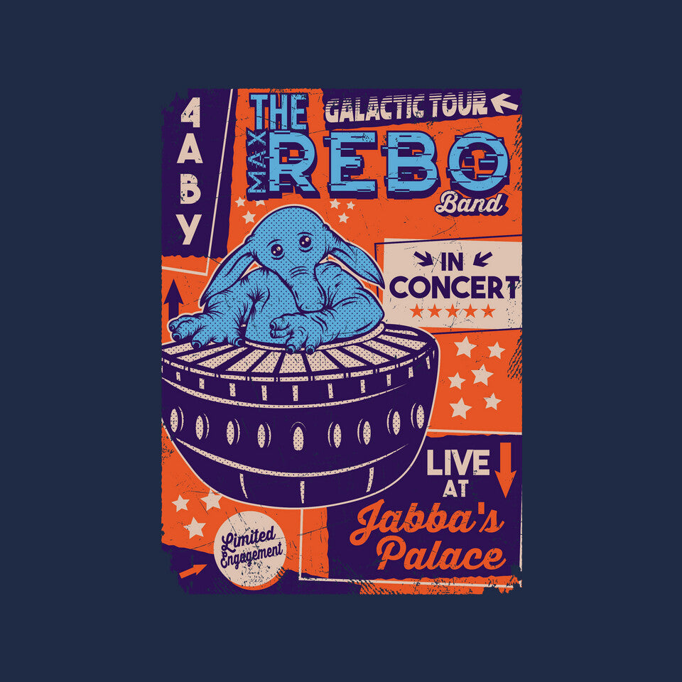 Max Rebo Live – Sci-Fi Graphic T-Shirt design artwork for navy graphic T-shirt