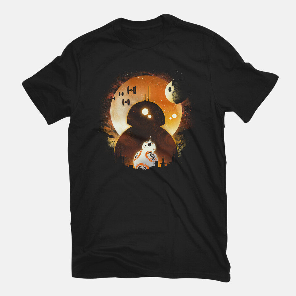 Astromech Night – Sci-Fi Graphic T-Shirt in black, flat-lay product view