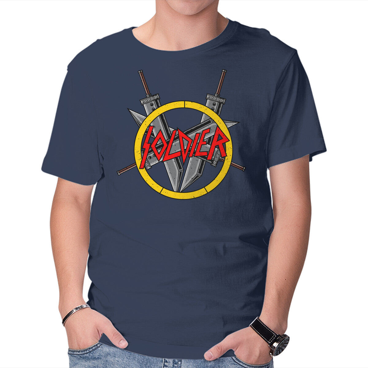 Soldier Slayer – Gaming Graphic T-Shirt in navy, product display