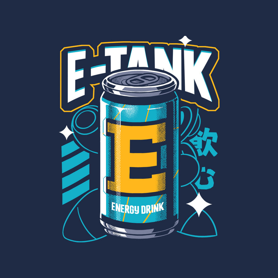 E Energy Drink – Gaming Graphic T-Shirt design artwork for navy graphic T-shirt