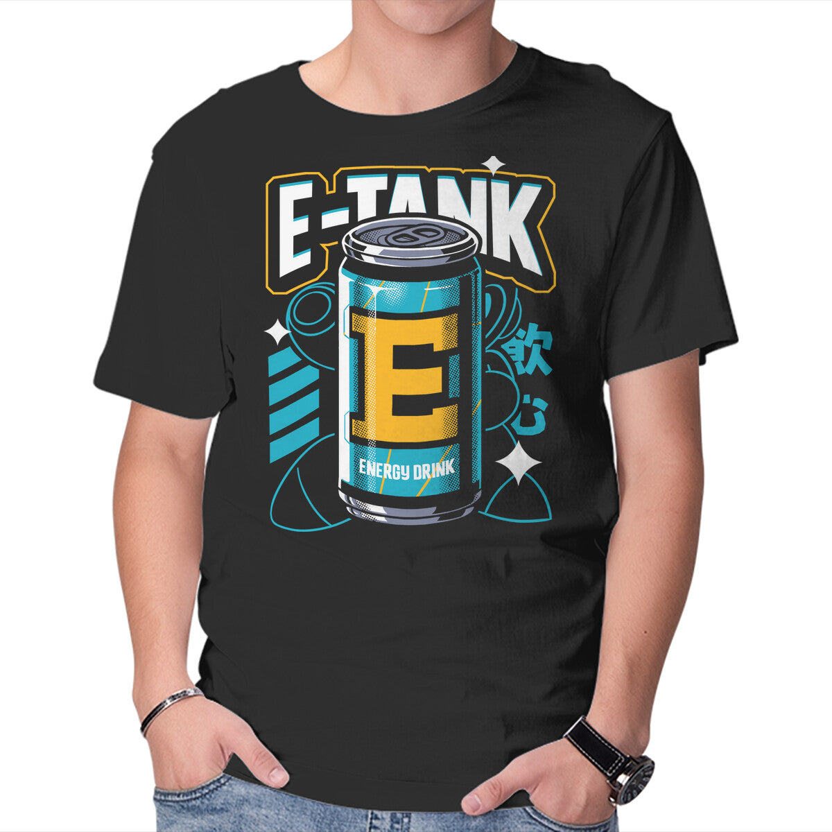 E Energy Drink – Gaming Graphic T-Shirt in black, product display