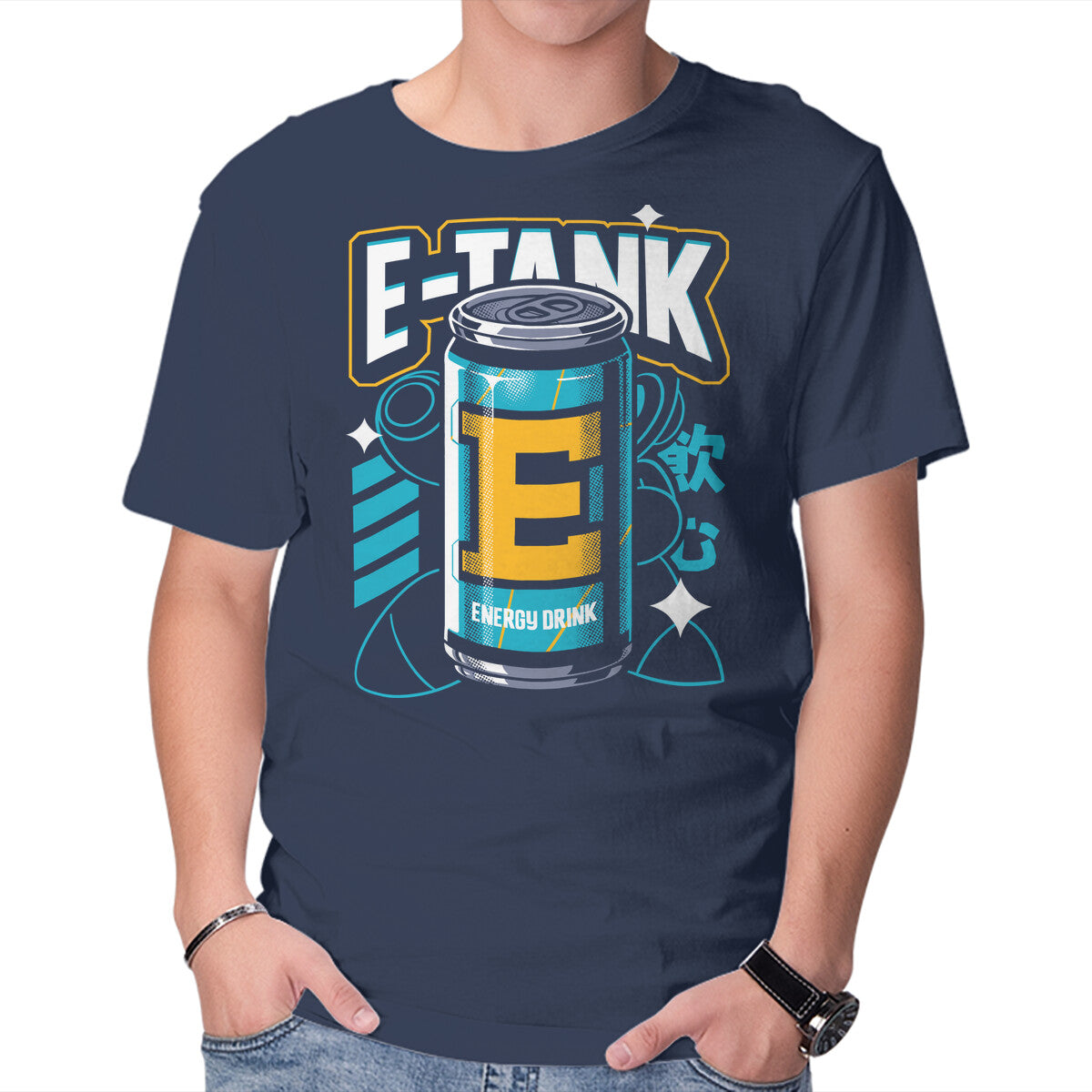 E Energy Drink – Gaming Graphic T-Shirt in navy, product display