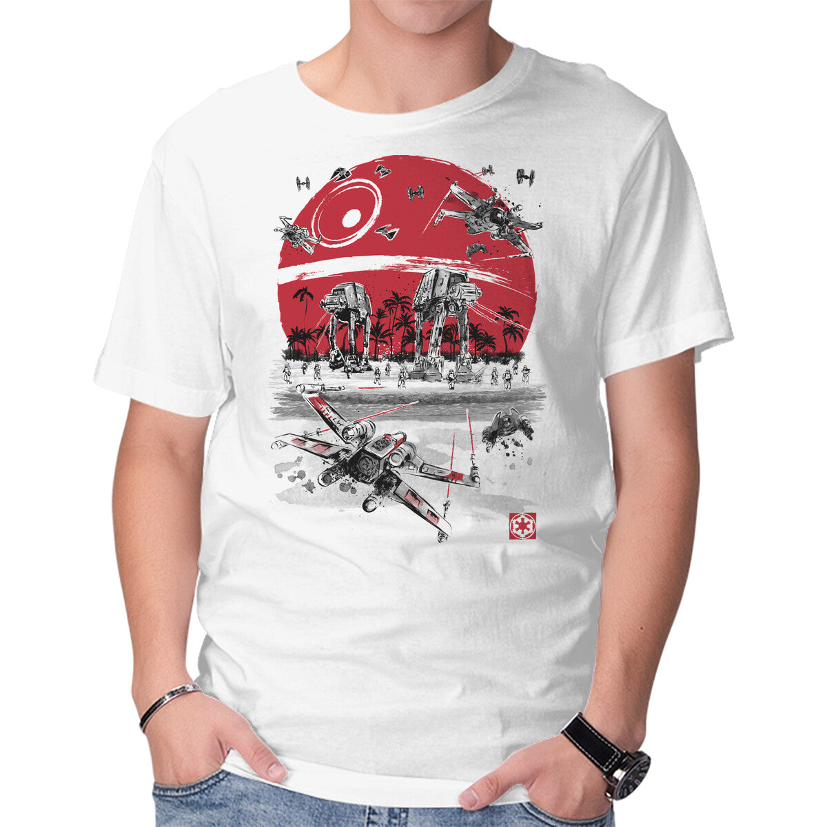 Battle On The Beach – Sci-Fi Graphic T-Shirt in white, product display