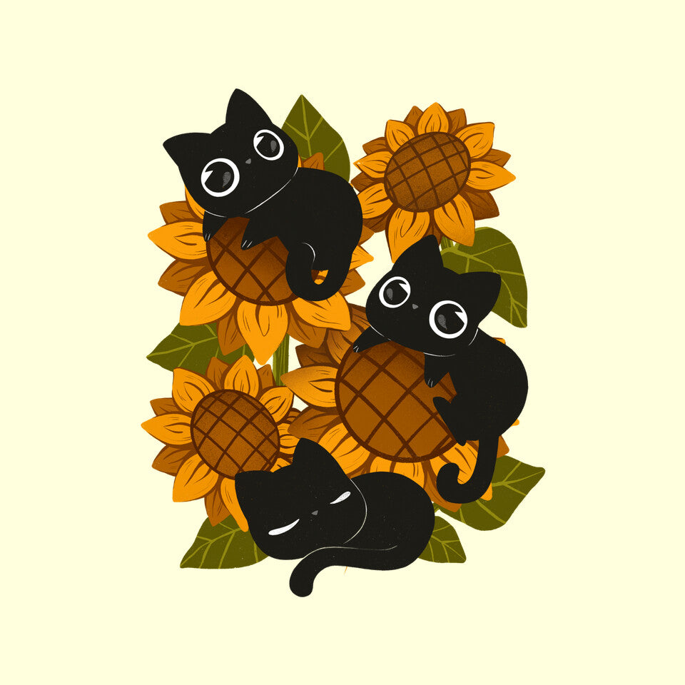 Sunflowers And Black Kitties – Cat Graphic T-Shirt