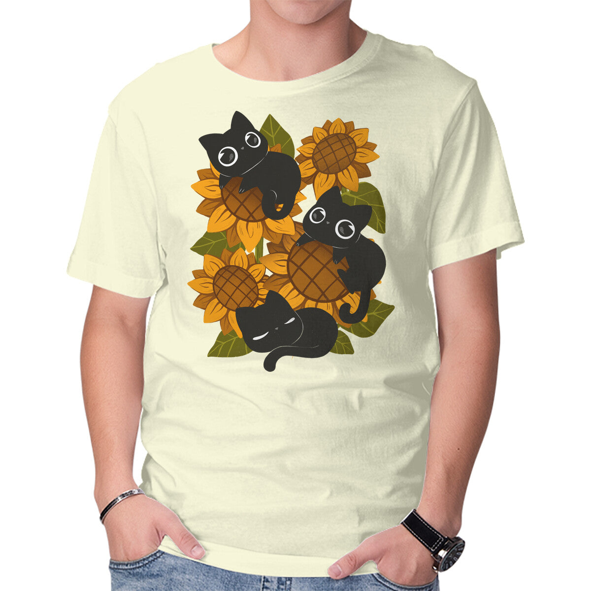 Sunflowers And Black Kitties – Cat Graphic T-Shirt