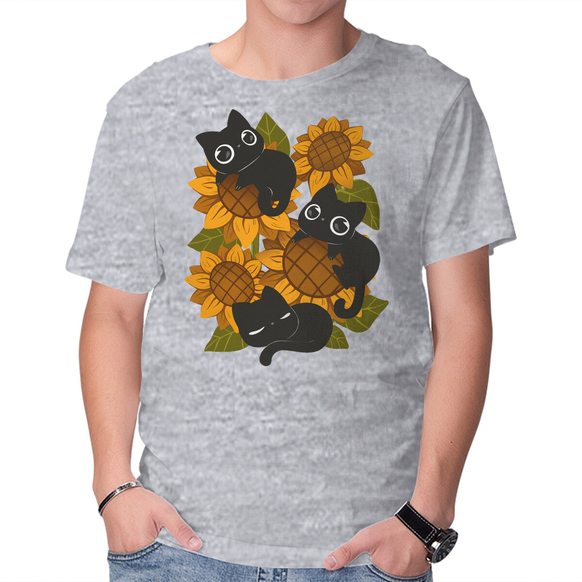 Sunflowers And Black Kitties – Cat Graphic T-Shirt