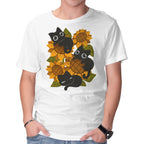 Sunflowers And Black Kitties – Cat Graphic T-Shirt in white, product display