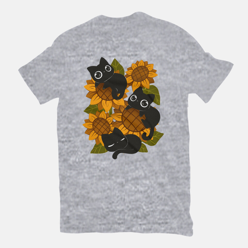 Sunflowers And Black Kitties – Cat Graphic T-Shirt