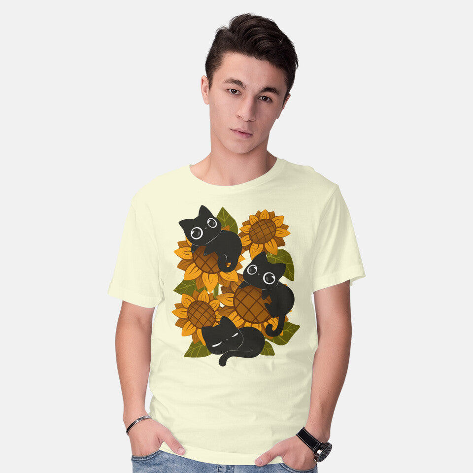 Sunflowers And Black Kitties – Cat Graphic T-Shirt