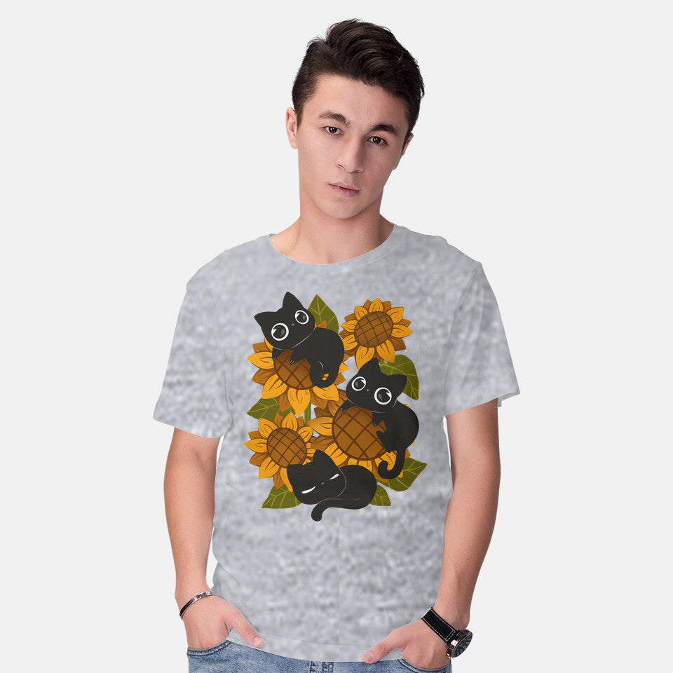 Sunflowers And Black Kitties – Cat Graphic T-Shirt
