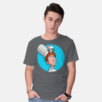 Model wearing charcoal Controller – Movie Graphic T-Shirt